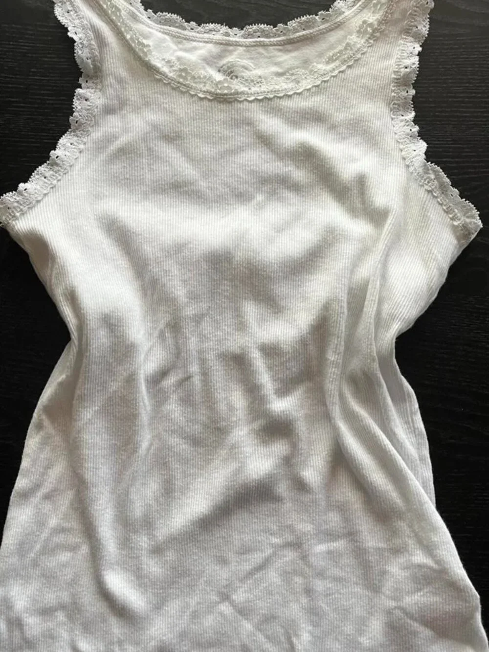 SO White Lace Trim Ribbed Shelf Bra Camisole